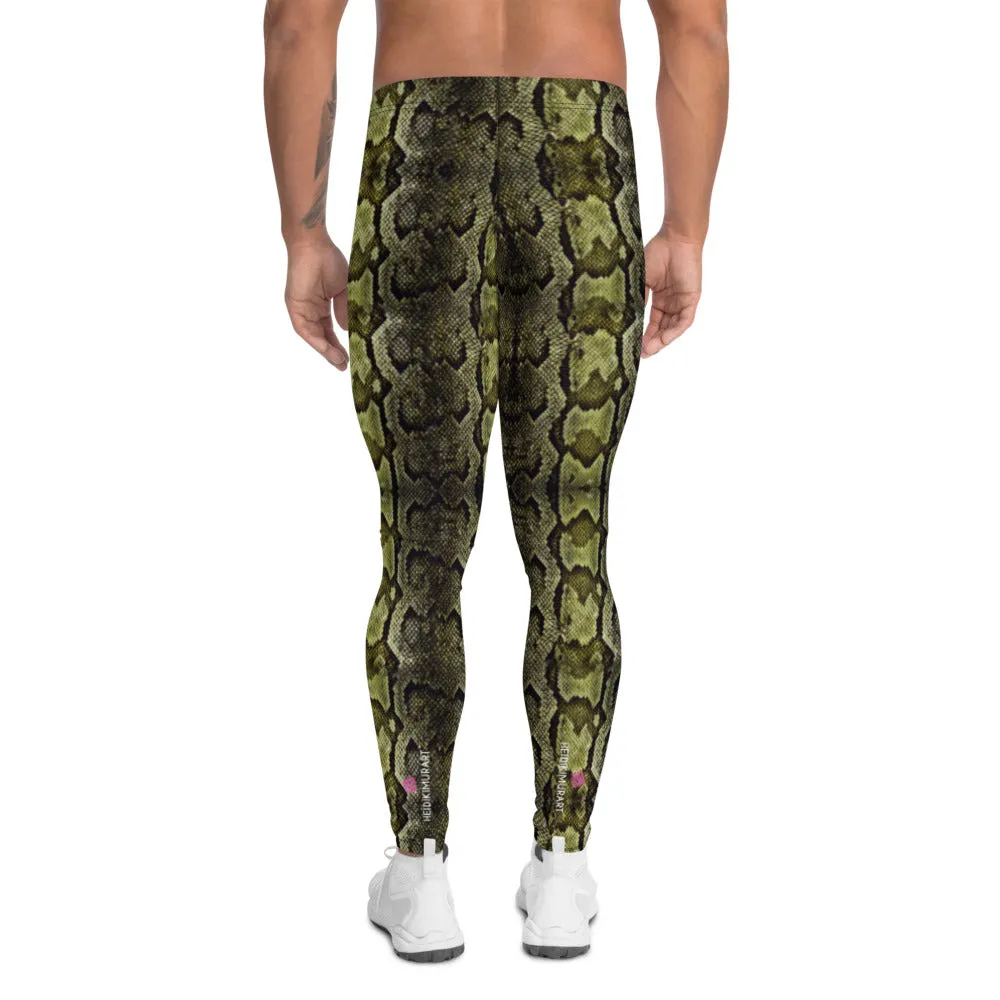 Green Snake Print Men's Leggings, Snake Skin Python Style Meggings Tights For Men - Made in USA/EU