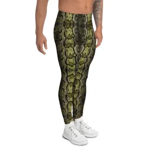 Green Snake Print Men's Leggings, Snake Skin Python Style Meggings Tights For Men - Made in USA/EU