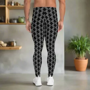 Grey Black Lightning Men's Leggings, Lightning Pattern Abstract Designer Running Compression Tights For Men - Made in USA/EU/MX