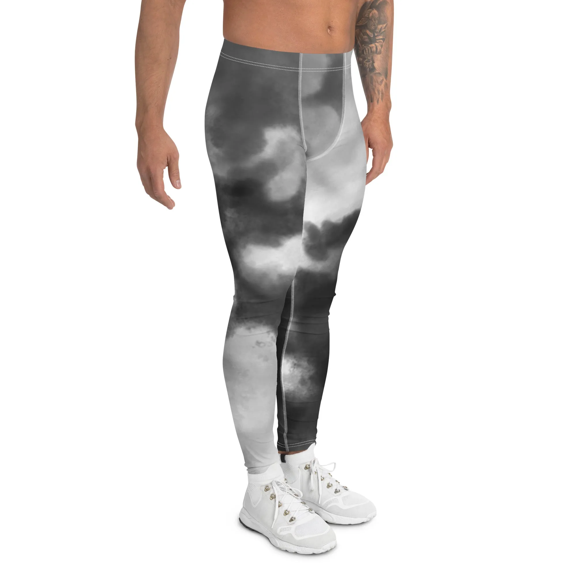 Grey Tie Dye Men's Leggings, Best Designer Abstract Men's Costume Party Holiday Leggings - Made in USA/EU/MX