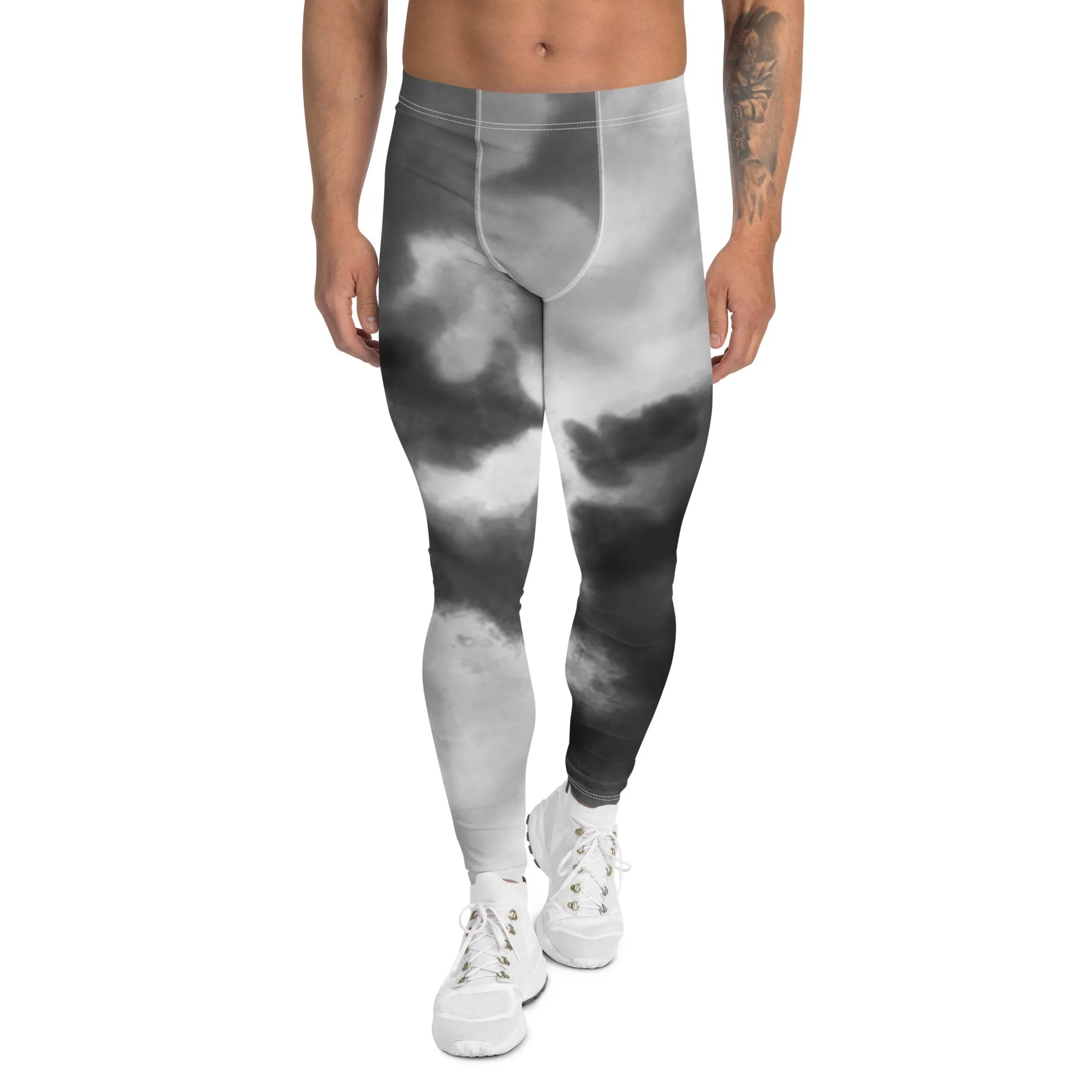 Grey Tie Dye Men's Leggings, Best Designer Abstract Men's Costume Party Holiday Leggings - Made in USA/EU/MX