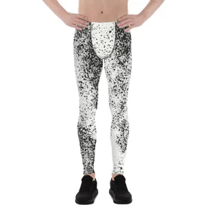 Grey White Abstract Best Meggings, Designer Abstract Running Tights For Men-Made in USA/EU/MX