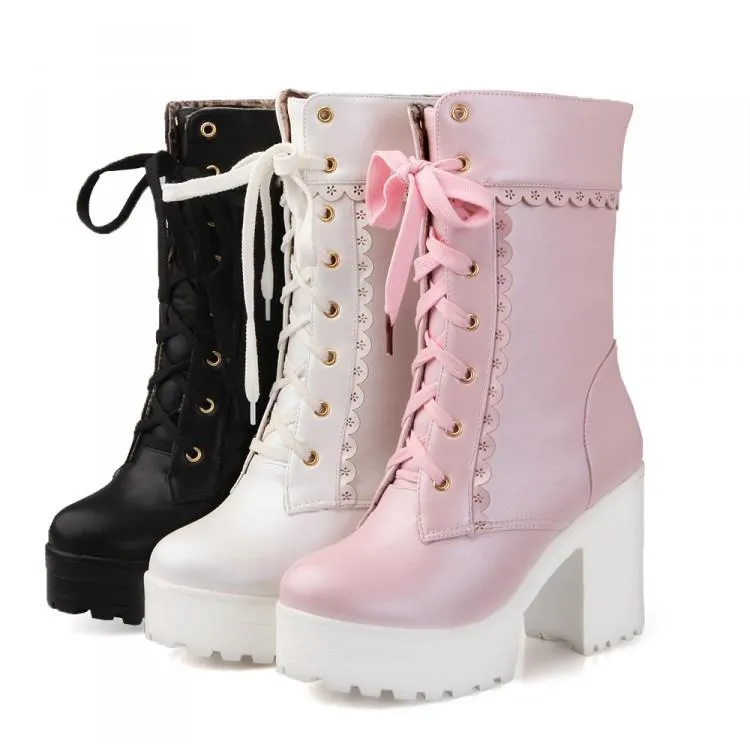 Harajuku Japanese Lace High Heel Boots SD01995