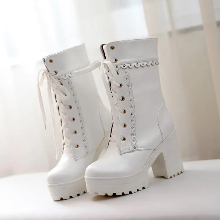 Harajuku Japanese Lace High Heel Boots SD01995