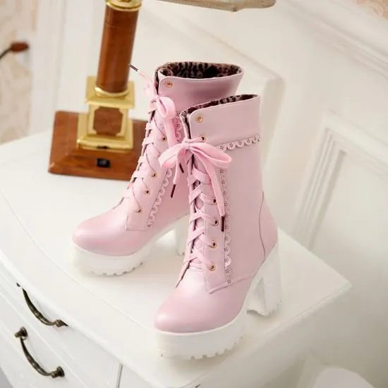 Harajuku Japanese Lace High Heel Boots SD01995