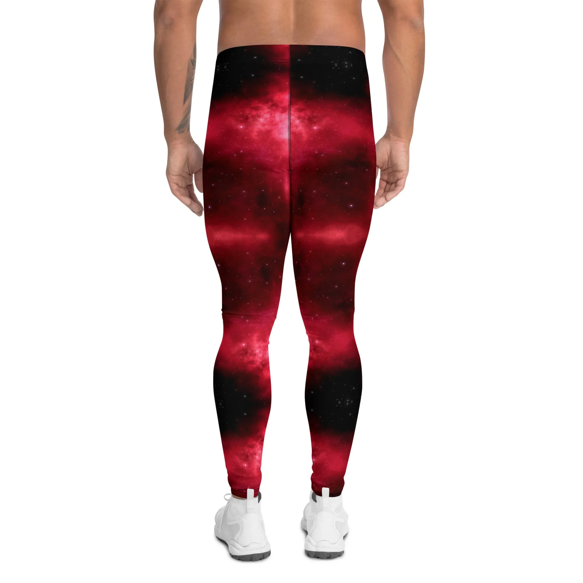 Hot Red Lightning Men's Leggings, Mens Lightning Storm Pants, Thunder Lightning Leggings For Men-Made in USA/EU/MX