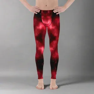 Hot Red Lightning Men's Leggings, Mens Lightning Storm Pants, Thunder Lightning Leggings For Men-Made in USA/EU/MX