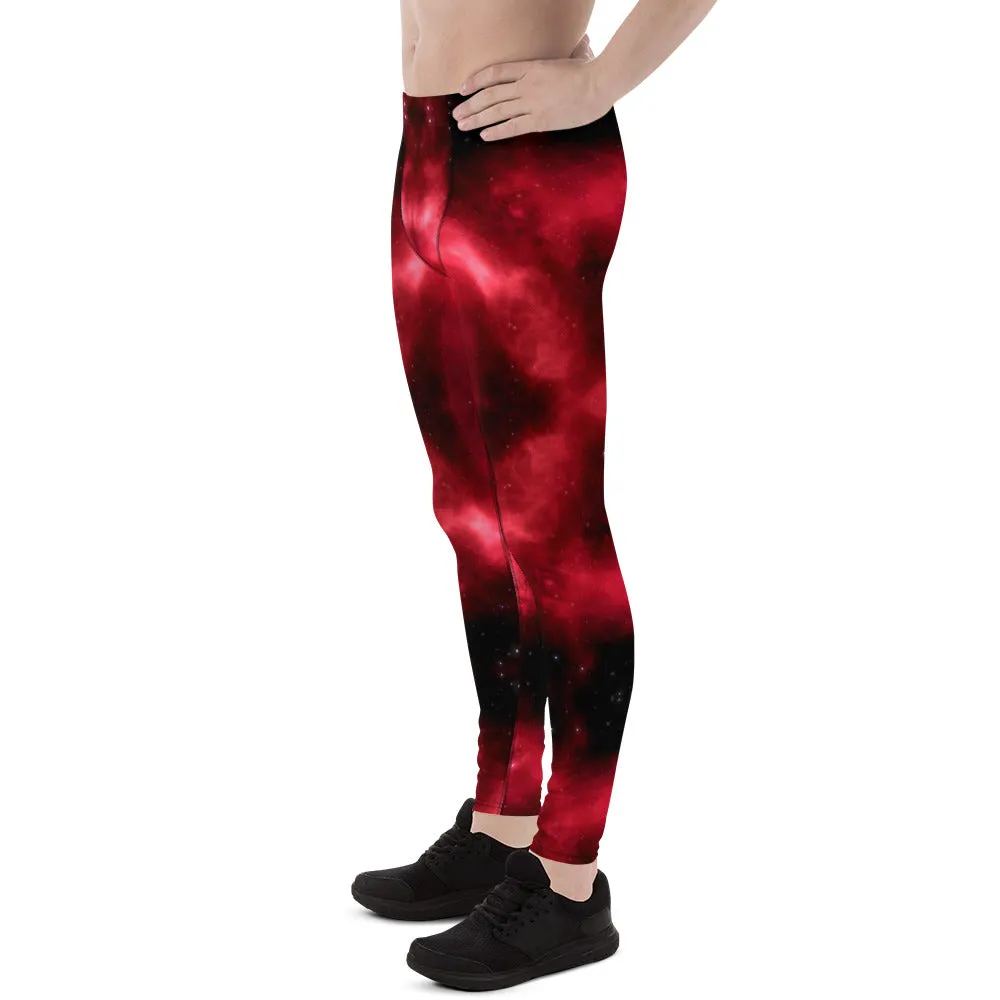 Hot Red Lightning Men's Leggings, Mens Lightning Storm Pants, Thunder Lightning Leggings For Men-Made in USA/EU/MX