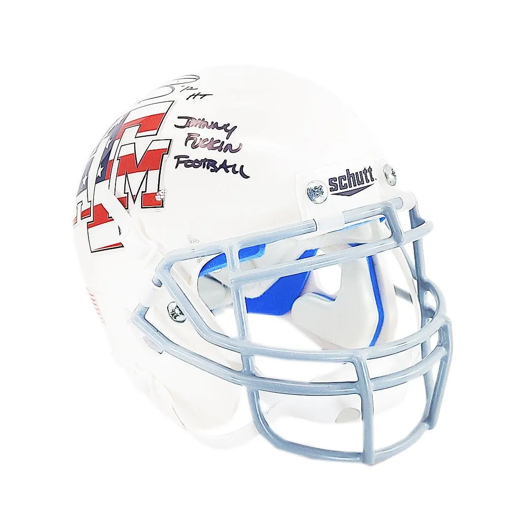 Johnny Manziel Signed Johnny F***ing Football Inscription Texas A&M Aggies White Mini Schutt Football Helmet (Beckett)