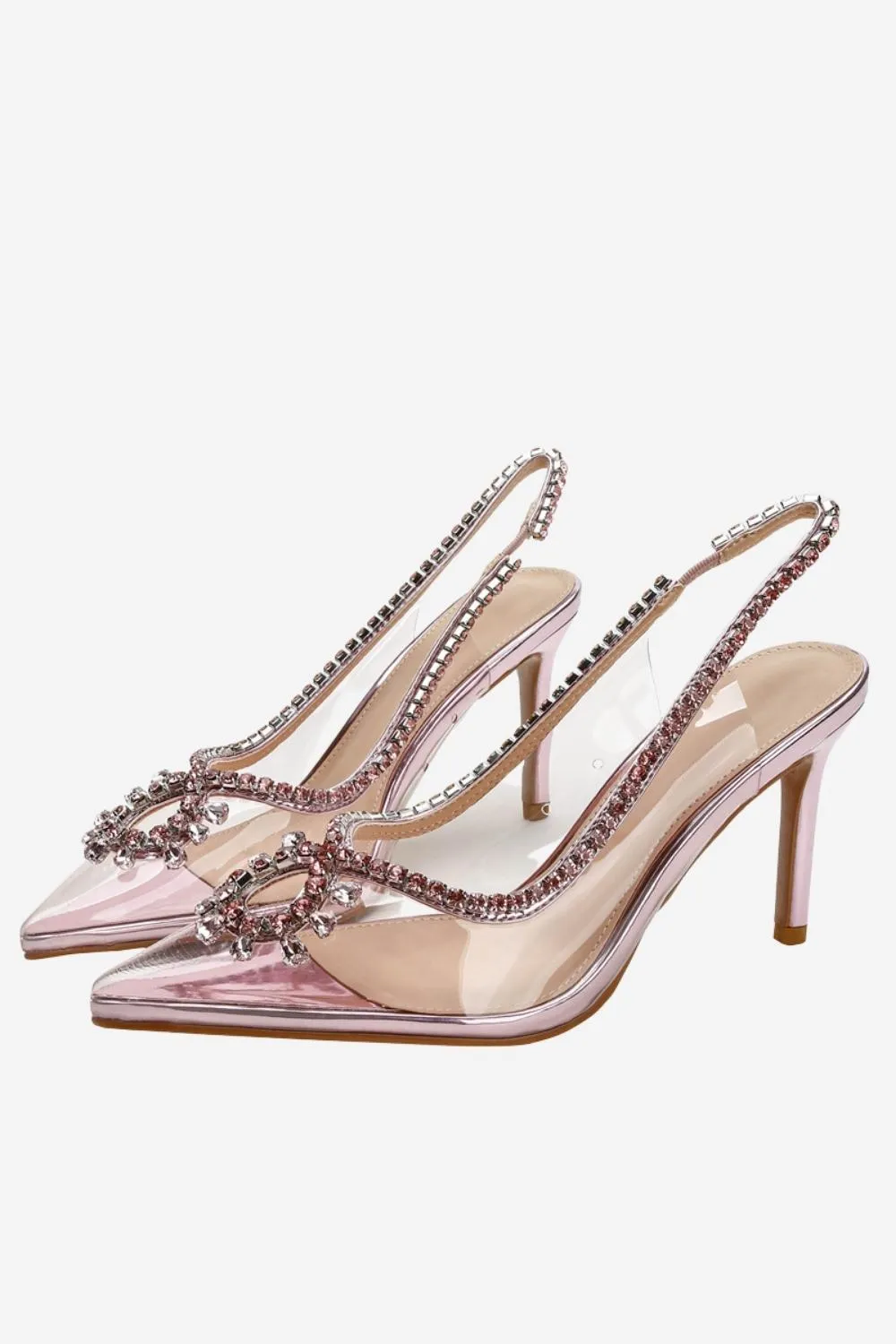 JOSKAA Woman Elegant high heel Rhinestone Pink Pointed Toe Stiletto Sandals