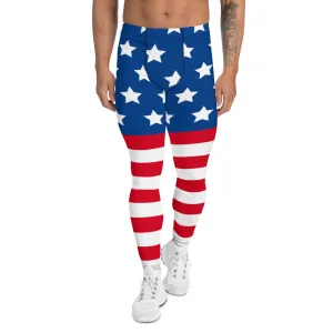 July 4th Holiday Meggings, American Flag Style Meggings, Festive US National Holiday Men's Leggings-Made in USA/EU/MX