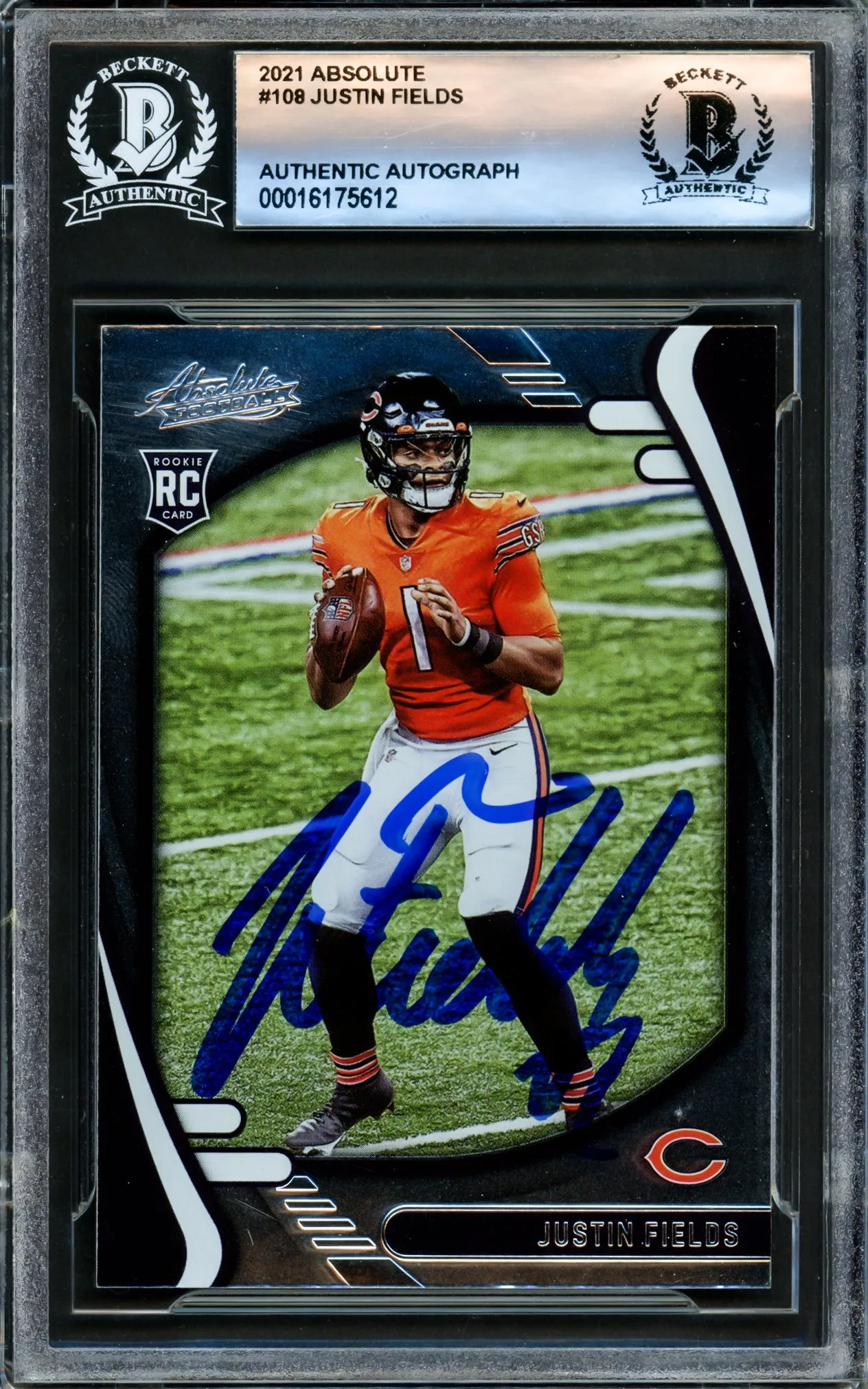 Justin Fields Autographed 2021 Absolute Rookie Card #108 Chicago Bears Beckett BAS Stock #221176