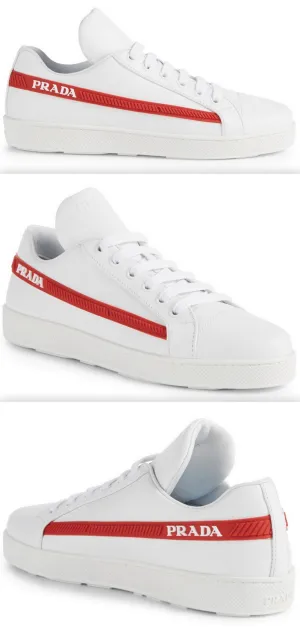 Leather Sneakers with Logo Stripe