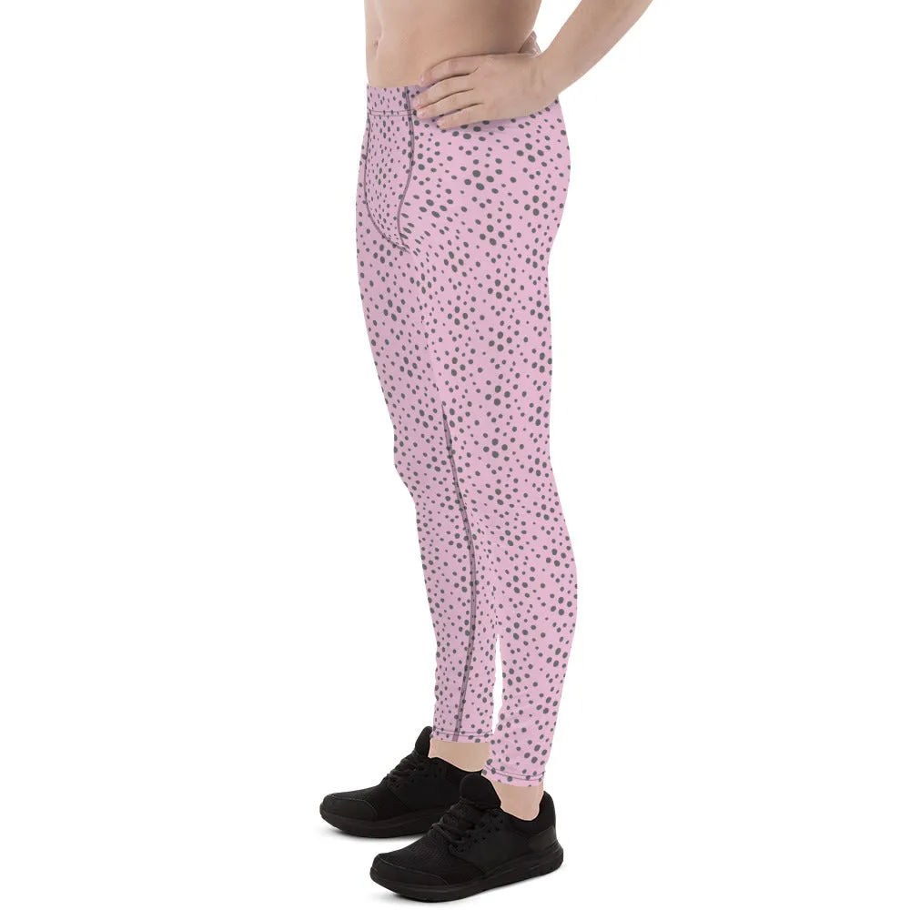 Light Pink Grey Dotted Meggings, Dots Pattern Designer Running Compression Tights For Men - Made in USA/EU/MX