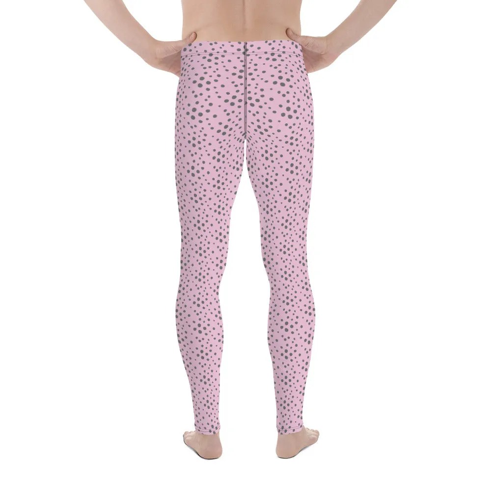 Light Pink Grey Dotted Meggings, Dots Pattern Designer Running Compression Tights For Men - Made in USA/EU/MX