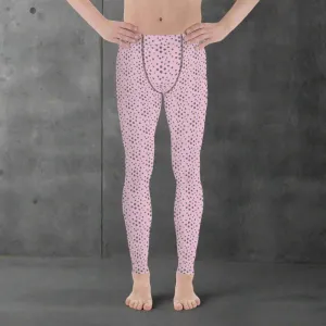 Light Pink Grey Dotted Meggings, Dots Pattern Designer Running Compression Tights For Men - Made in USA/EU/MX