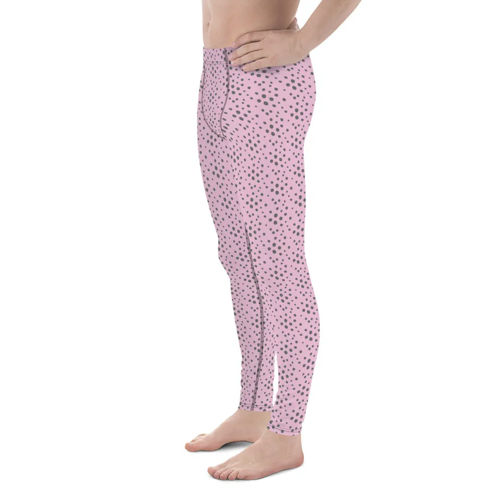 Light Pink Grey Dotted Meggings, Dots Pattern Designer Running Compression Tights For Men - Made in USA/EU/MX