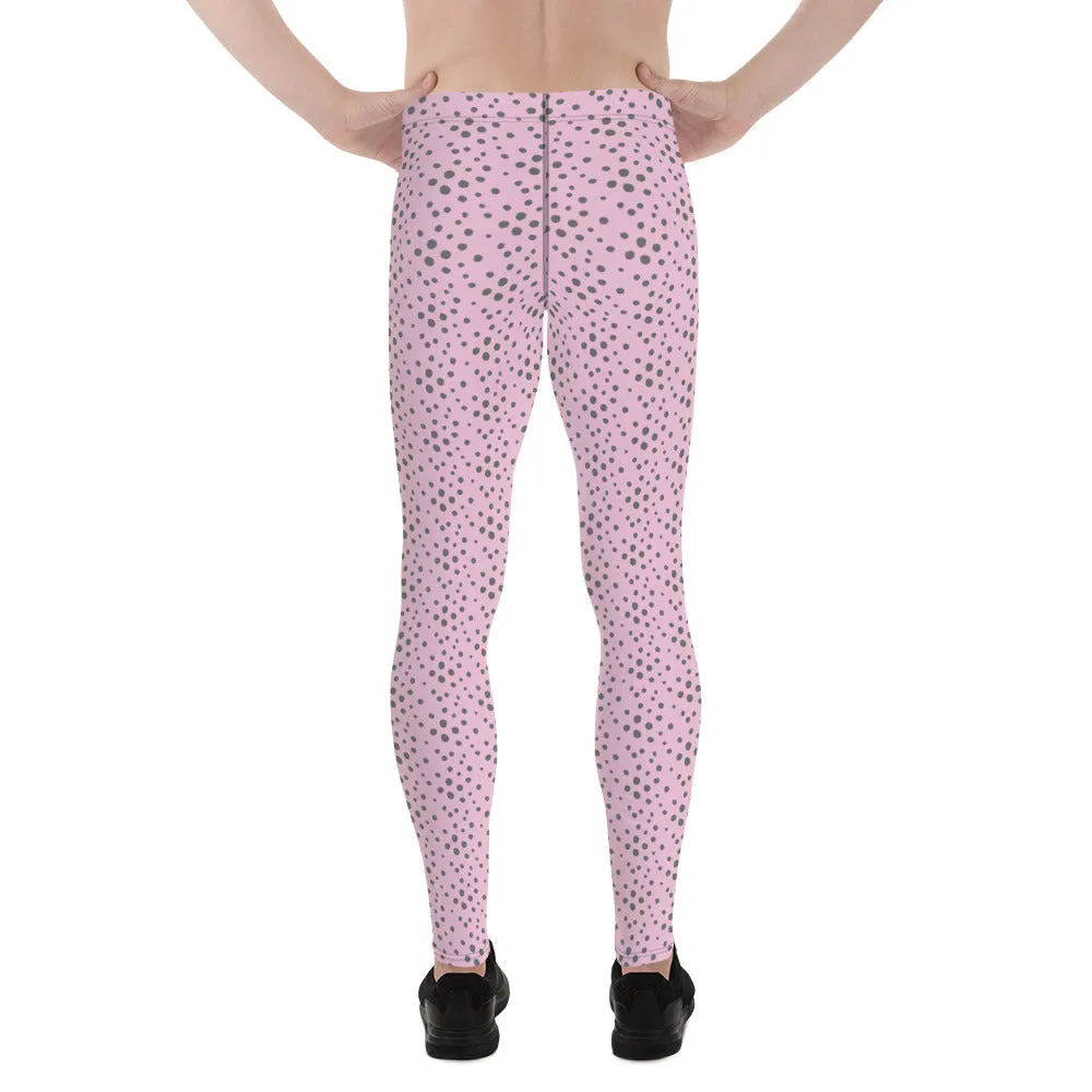 Light Pink Grey Dotted Meggings, Dots Pattern Designer Running Compression Tights For Men - Made in USA/EU/MX