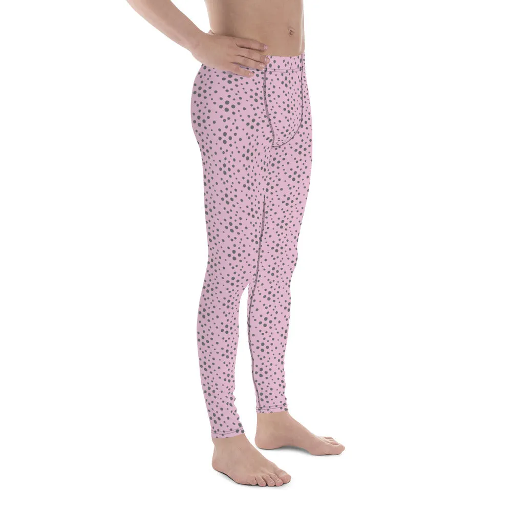 Light Pink Grey Dotted Meggings, Dots Pattern Designer Running Compression Tights For Men - Made in USA/EU/MX