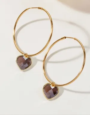 Luna Norte Conversation Heart Hoop Earrings - Coffee Moonstone