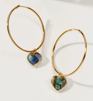 Luna Norte Conversation Heart Hoop Earrings - Labradorite