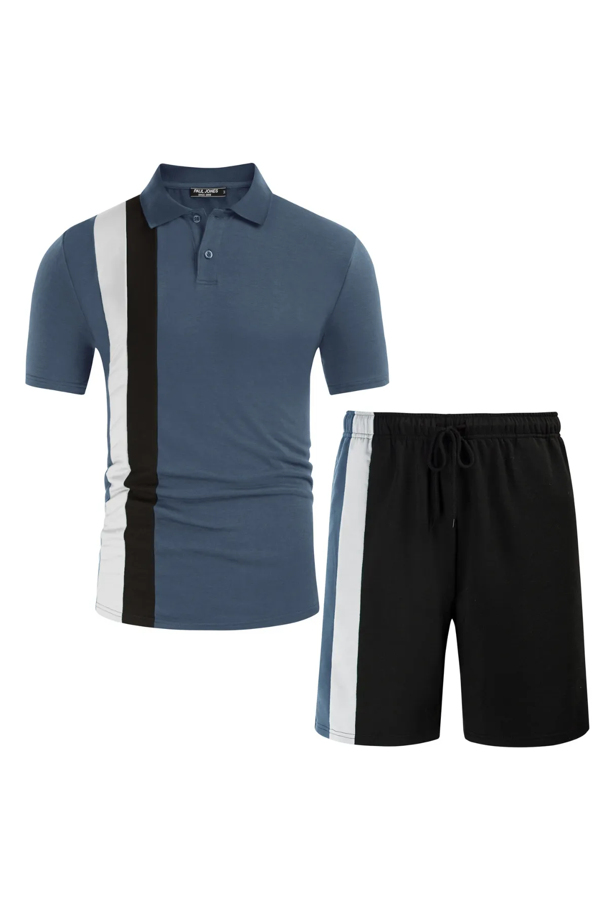 Men Contrast Color Outfits Casual Short Sleeve Polo-Shirt Shorts 2pcs Set