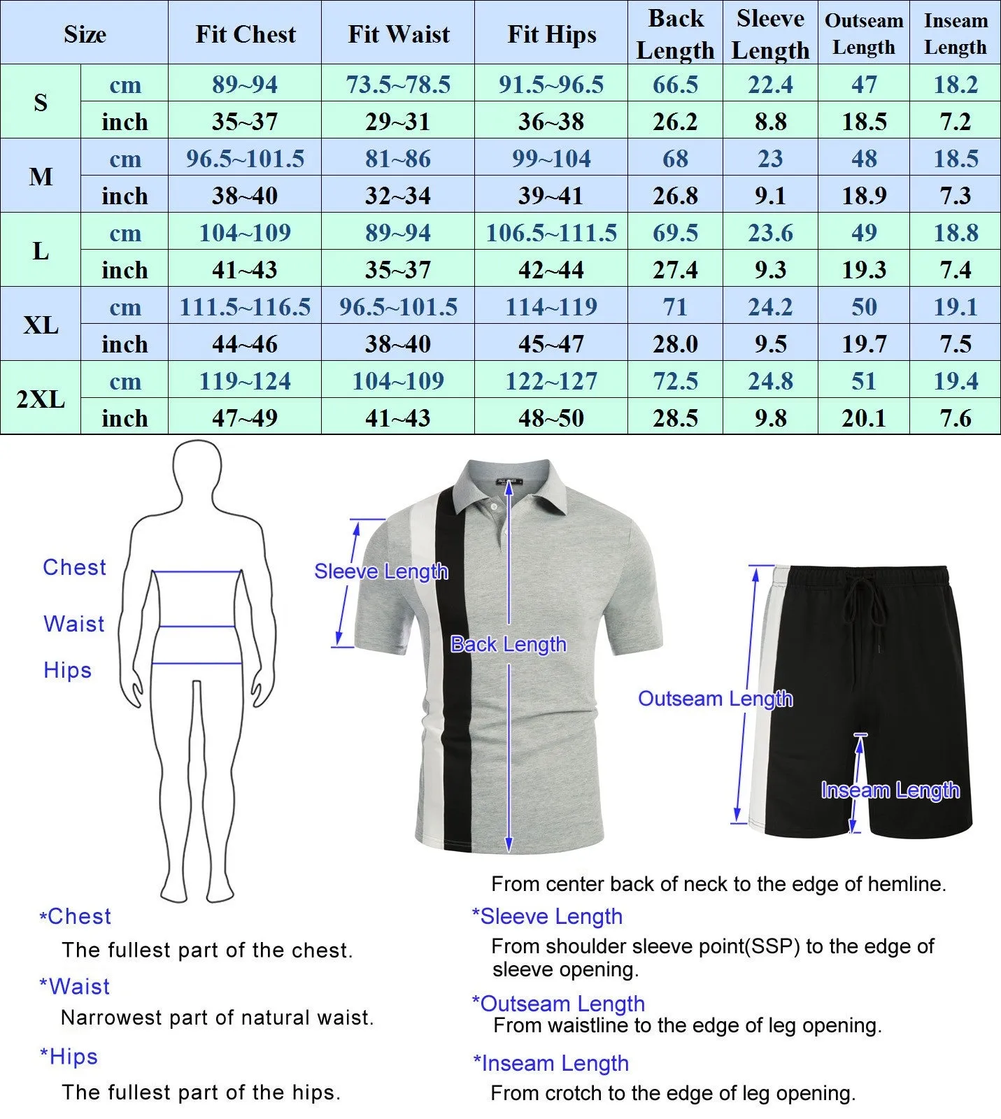 Men Contrast Color Outfits Casual Short Sleeve Polo-Shirt Shorts 2pcs Set