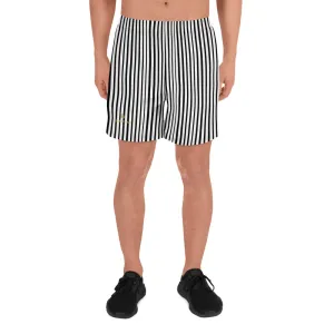 Modern Vertical Stripes Shorts, Black White Men's Athletic Long Workout Shorts Pants- Made in EU