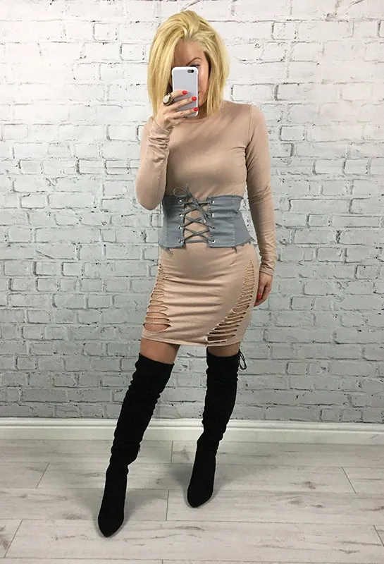 Nude Slashed Thigh Brooke Jumper Dress