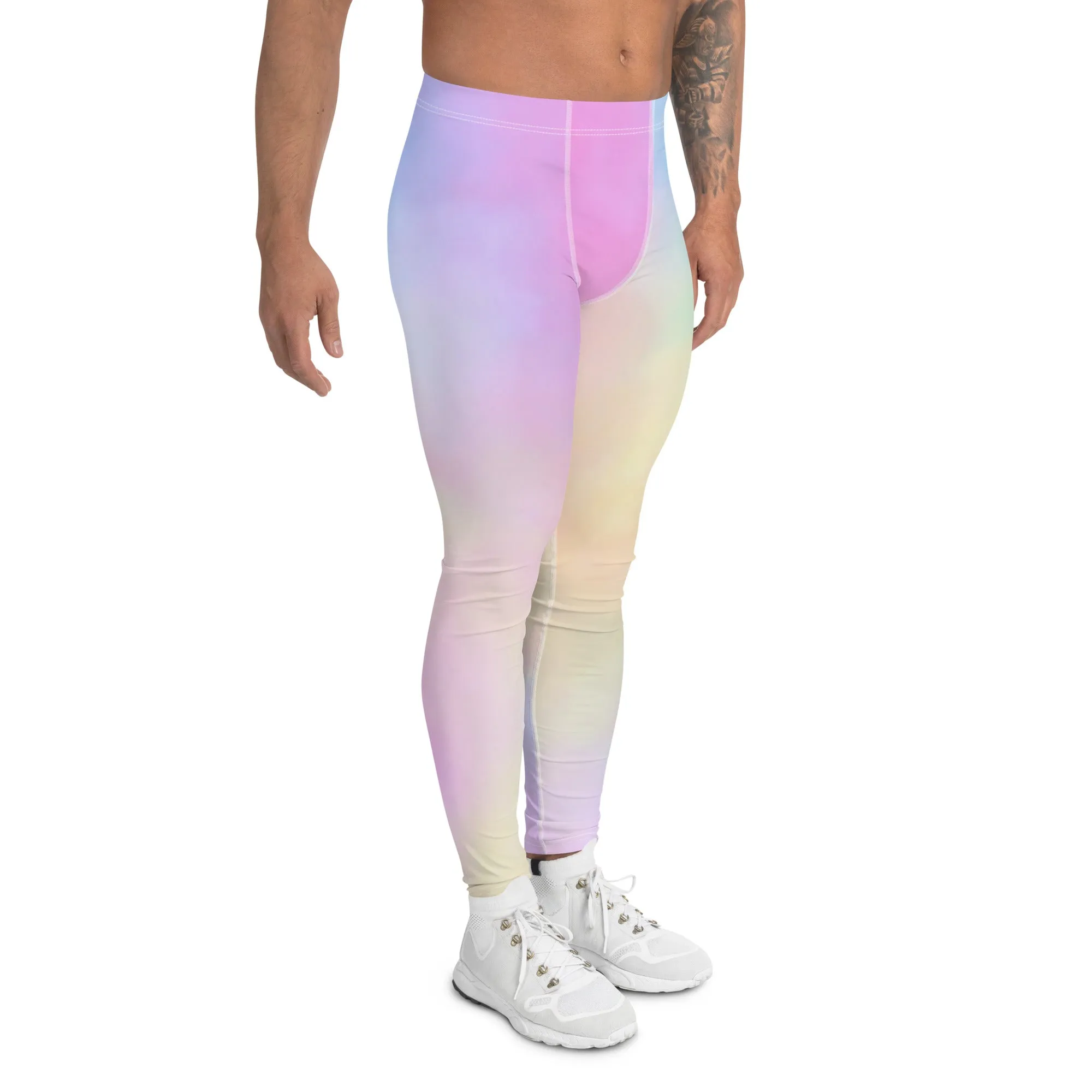 Pastel Pink Abstract Men's Leggings, Abstract Colorful Meggings Running Tights For Men-Made in USA/EU/MX