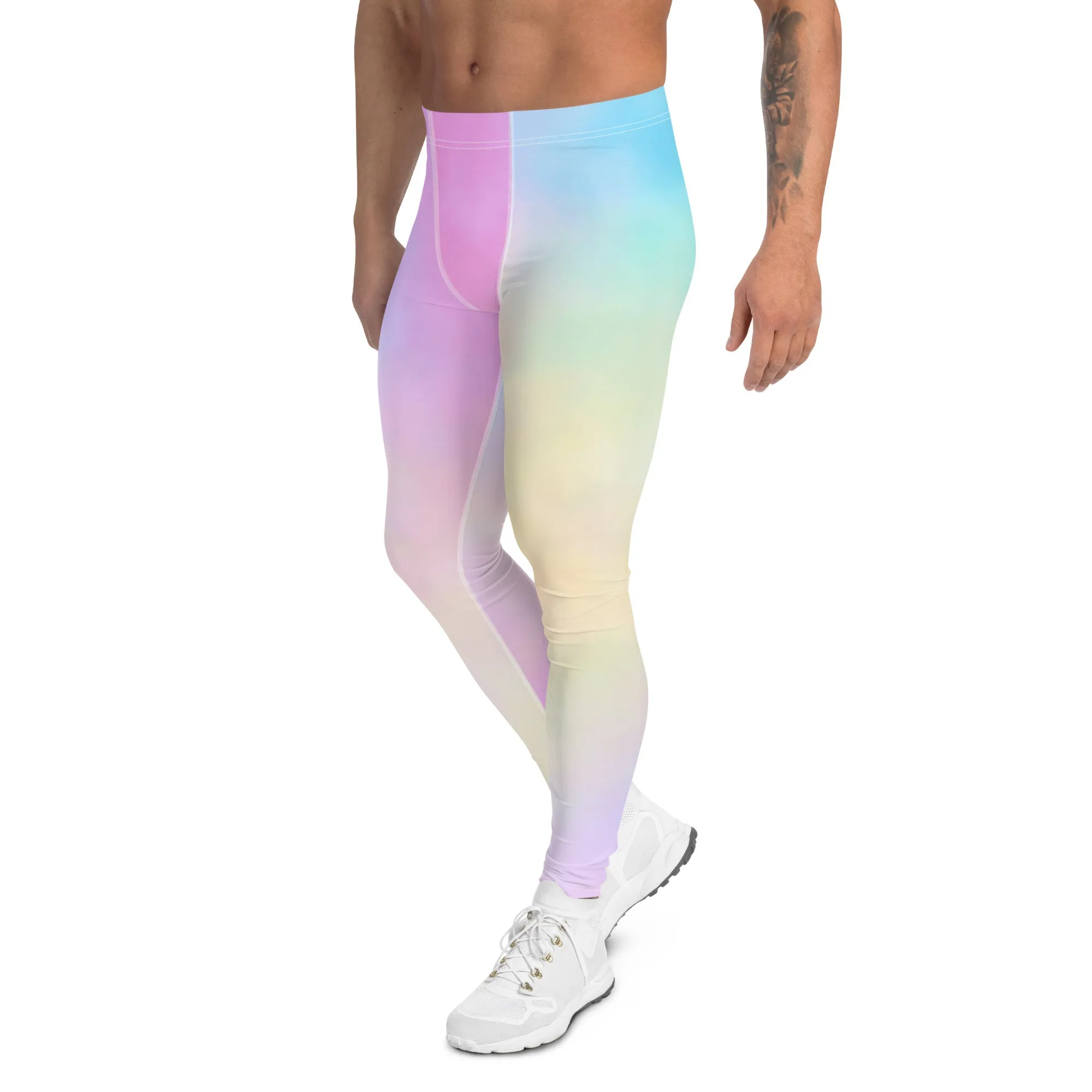 Pastel Pink Abstract Men's Leggings, Abstract Colorful Meggings Running Tights For Men-Made in USA/EU/MX