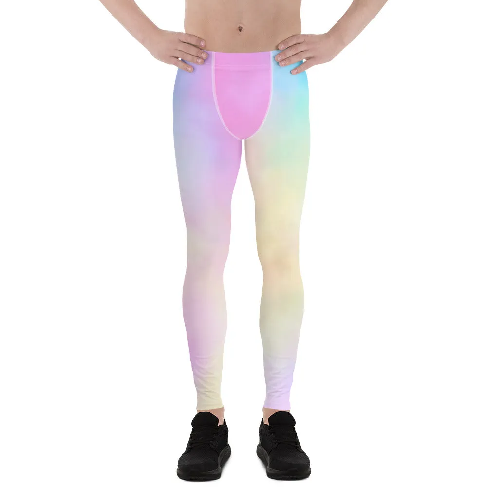 Pastel Pink Abstract Men's Leggings, Abstract Colorful Meggings Running Tights For Men-Made in USA/EU/MX