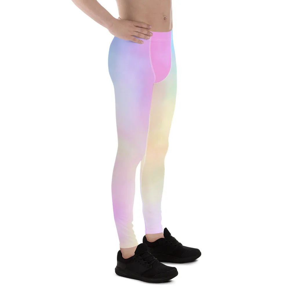 Pastel Pink Abstract Men's Leggings, Abstract Colorful Meggings Running Tights For Men-Made in USA/EU/MX