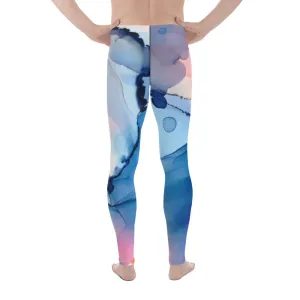 Pink Blue Abstract Men's Leggings, Designer Compression Tights For Men - Made in USA/EU/MX