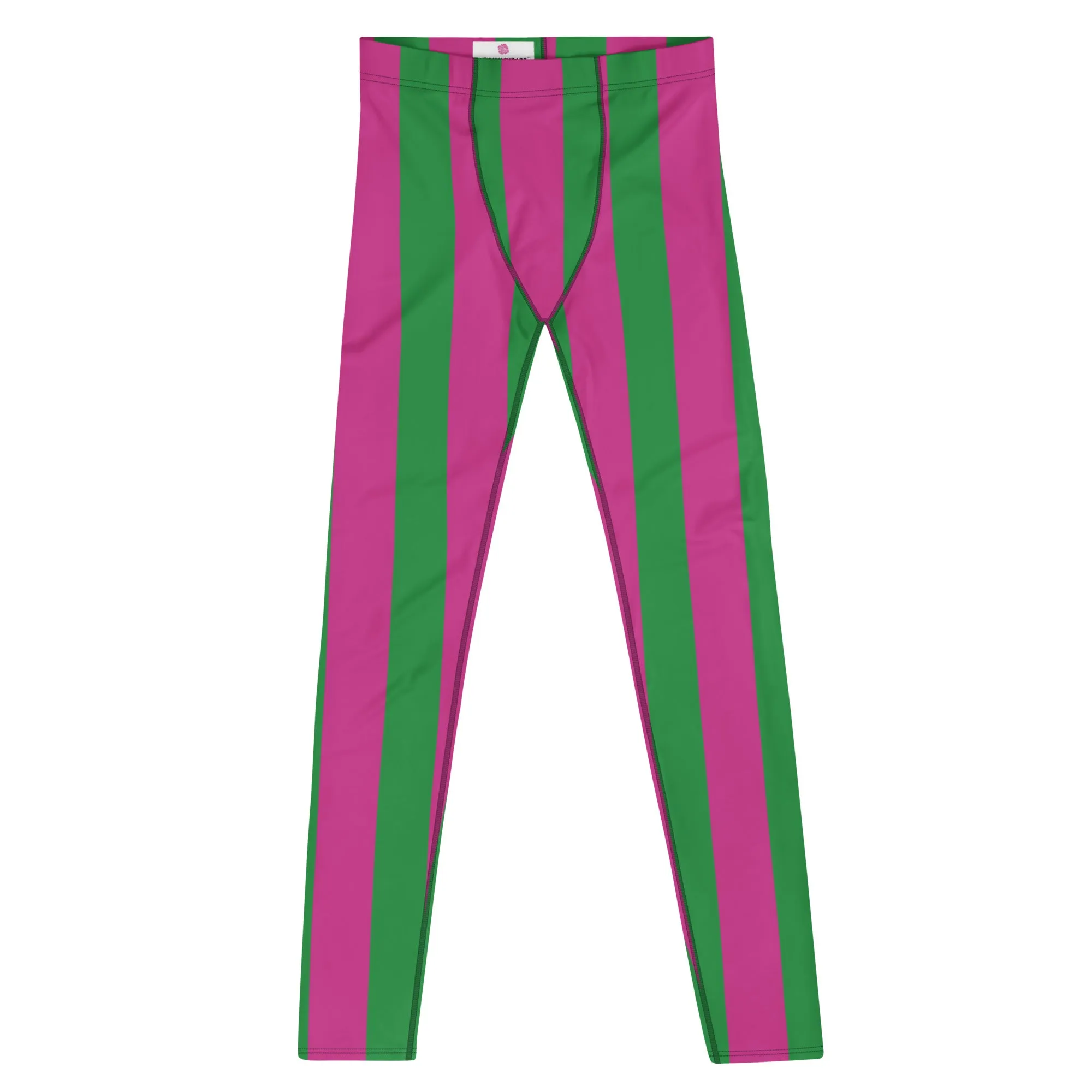 Pink Green Stripes Men's Leggings, Vertically Striped Meggings Running Tights-Made in USA/EU/MX