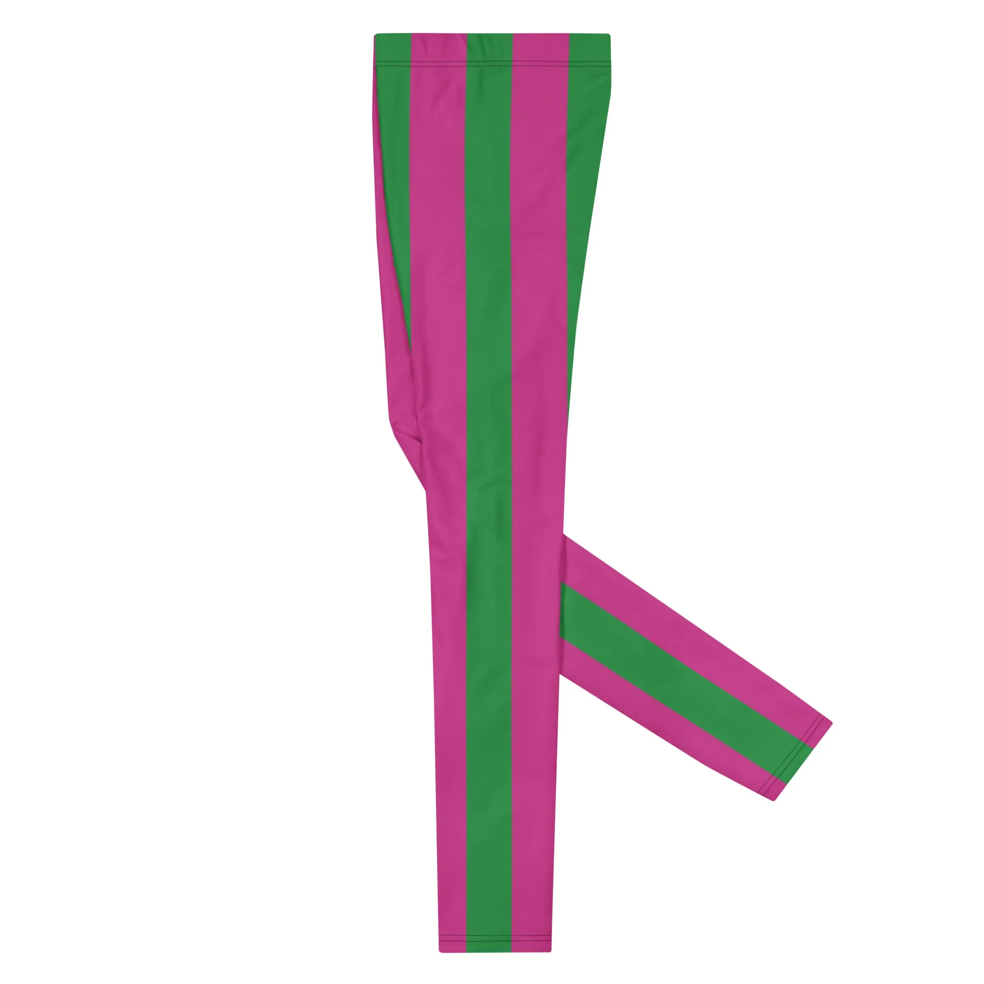 Pink Green Stripes Men's Leggings, Vertically Striped Meggings Running Tights-Made in USA/EU/MX