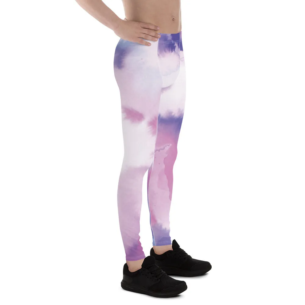 Pink Purple Abstract Men's Leggings, Mixed Colorful Meggings Running Tights For Men-Made in USA/EU/MX