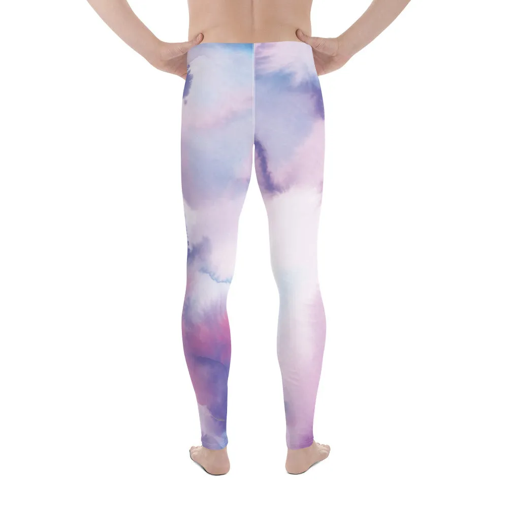 Pink Purple Abstract Men's Leggings, Mixed Colorful Meggings Running Tights For Men-Made in USA/EU/MX