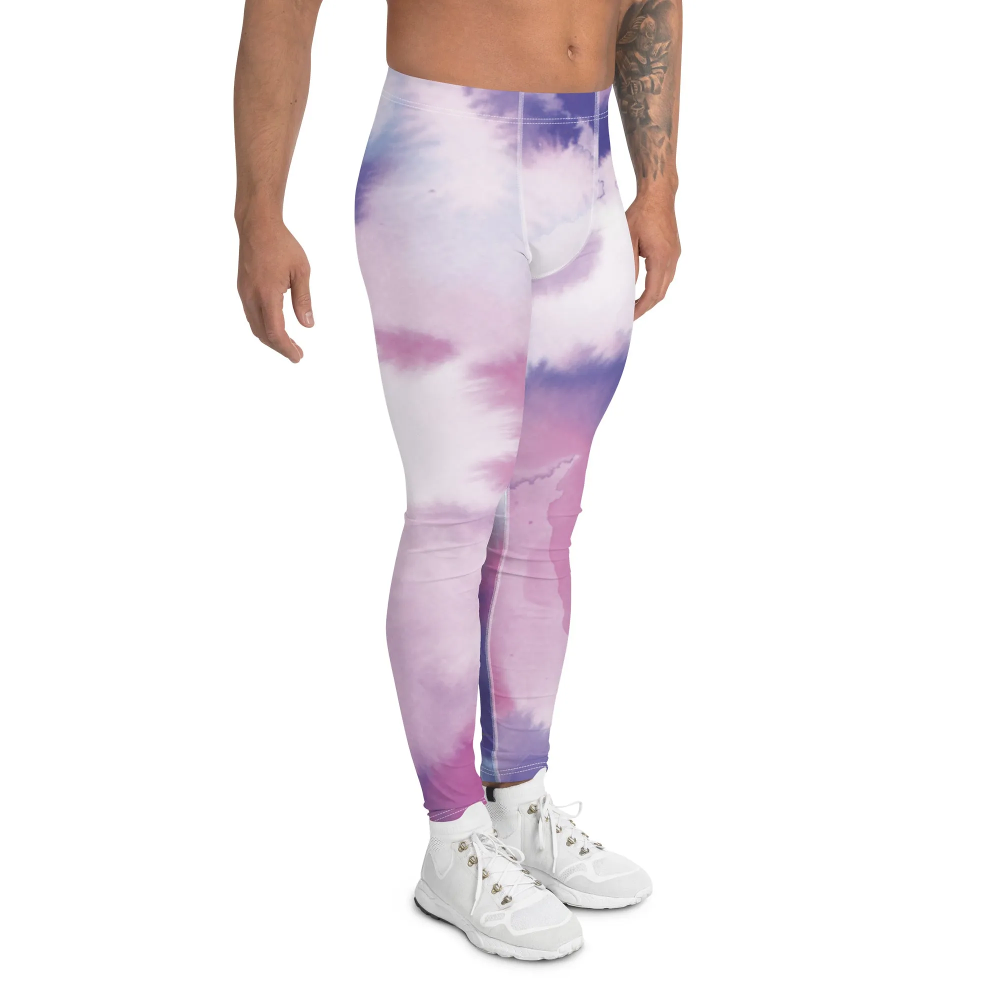 Pink Purple Abstract Men's Leggings, Mixed Colorful Meggings Running Tights For Men-Made in USA/EU/MX