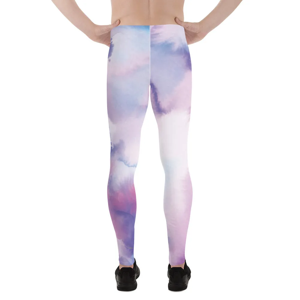 Pink Purple Abstract Men's Leggings, Mixed Colorful Meggings Running Tights For Men-Made in USA/EU/MX