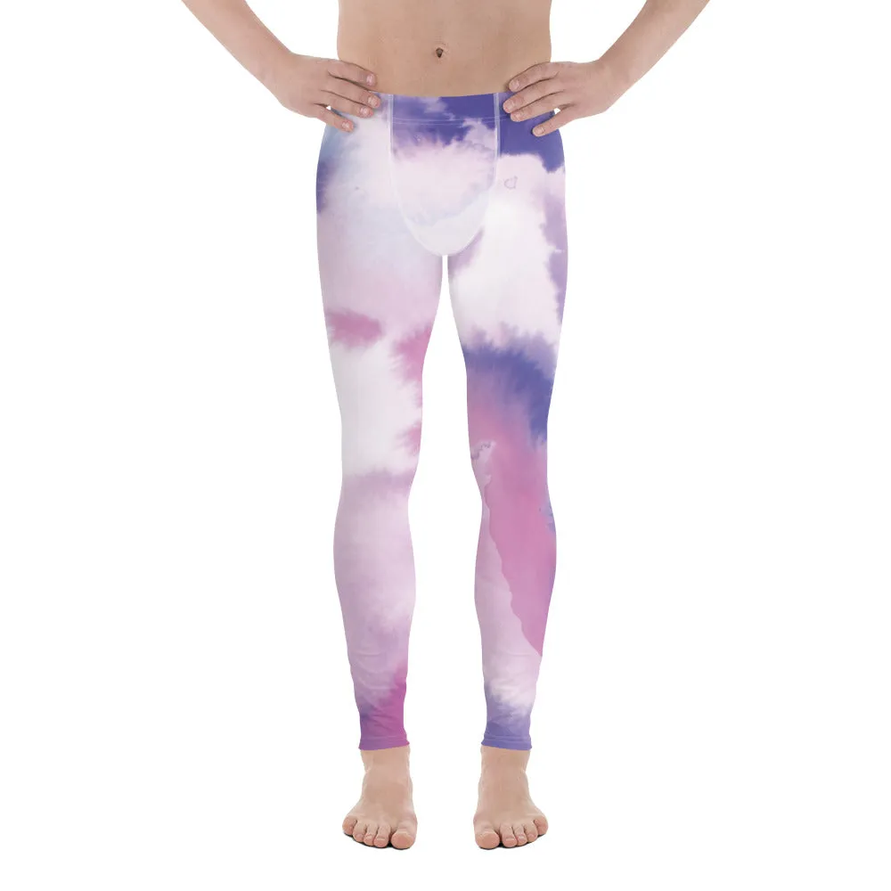 Pink Purple Abstract Men's Leggings, Mixed Colorful Meggings Running Tights For Men-Made in USA/EU/MX