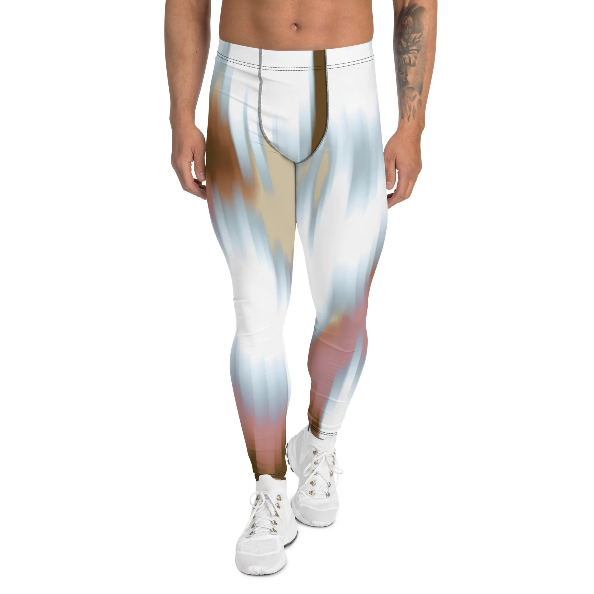 Pink White Abstract Meggings, Abstract Best Mixed Colorful Meggings Running Tights For Men-Made in USA/EU/MX