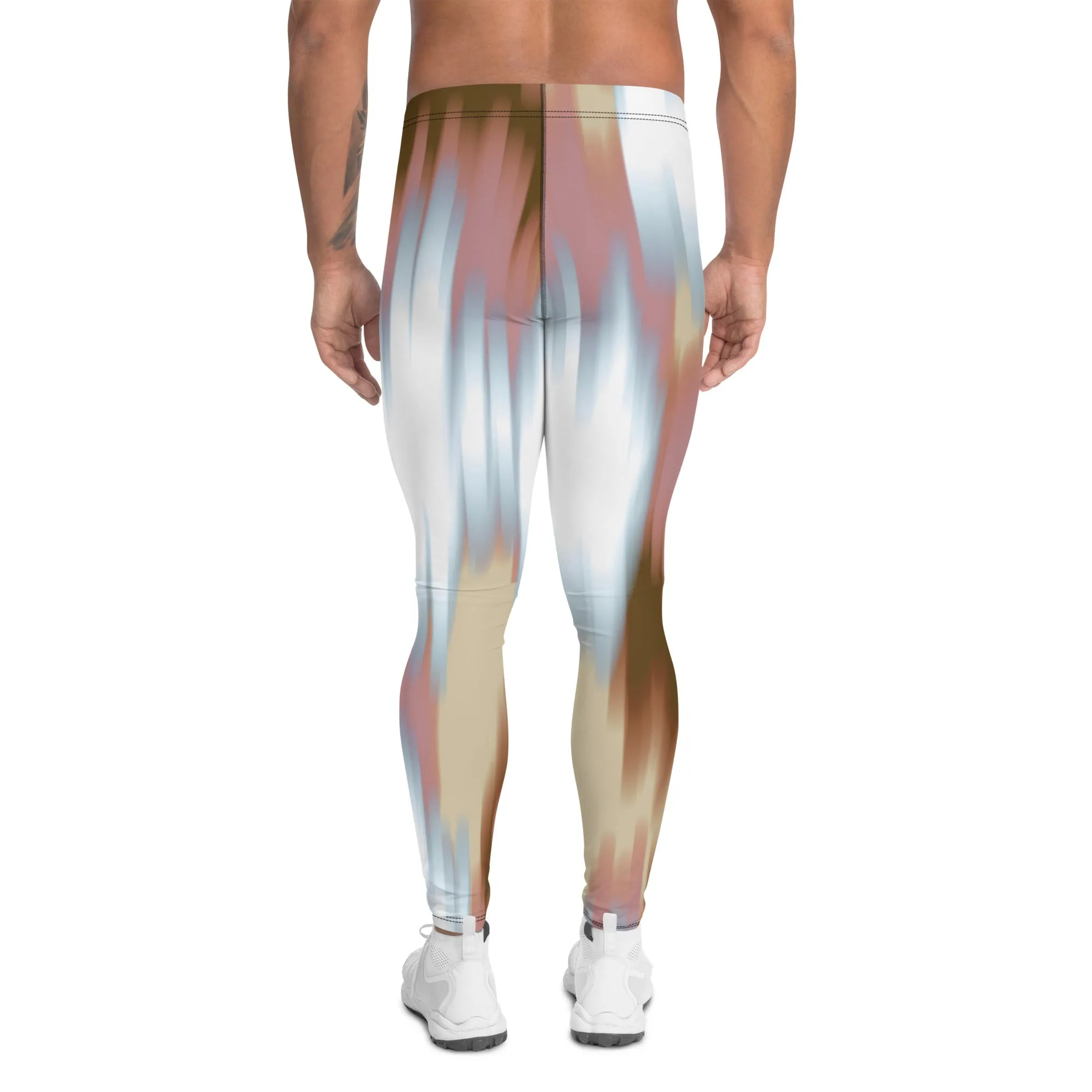 Pink White Abstract Meggings, Abstract Best Mixed Colorful Meggings Running Tights For Men-Made in USA/EU/MX