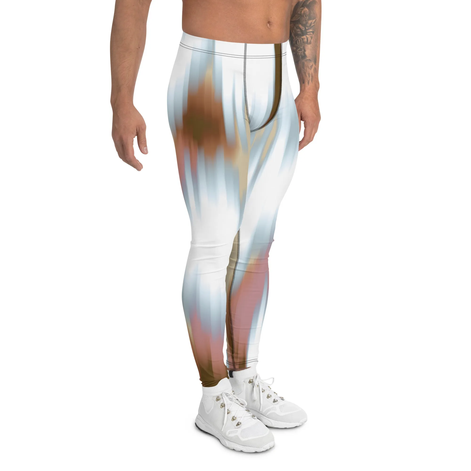 Pink White Abstract Meggings, Abstract Best Mixed Colorful Meggings Running Tights For Men-Made in USA/EU/MX