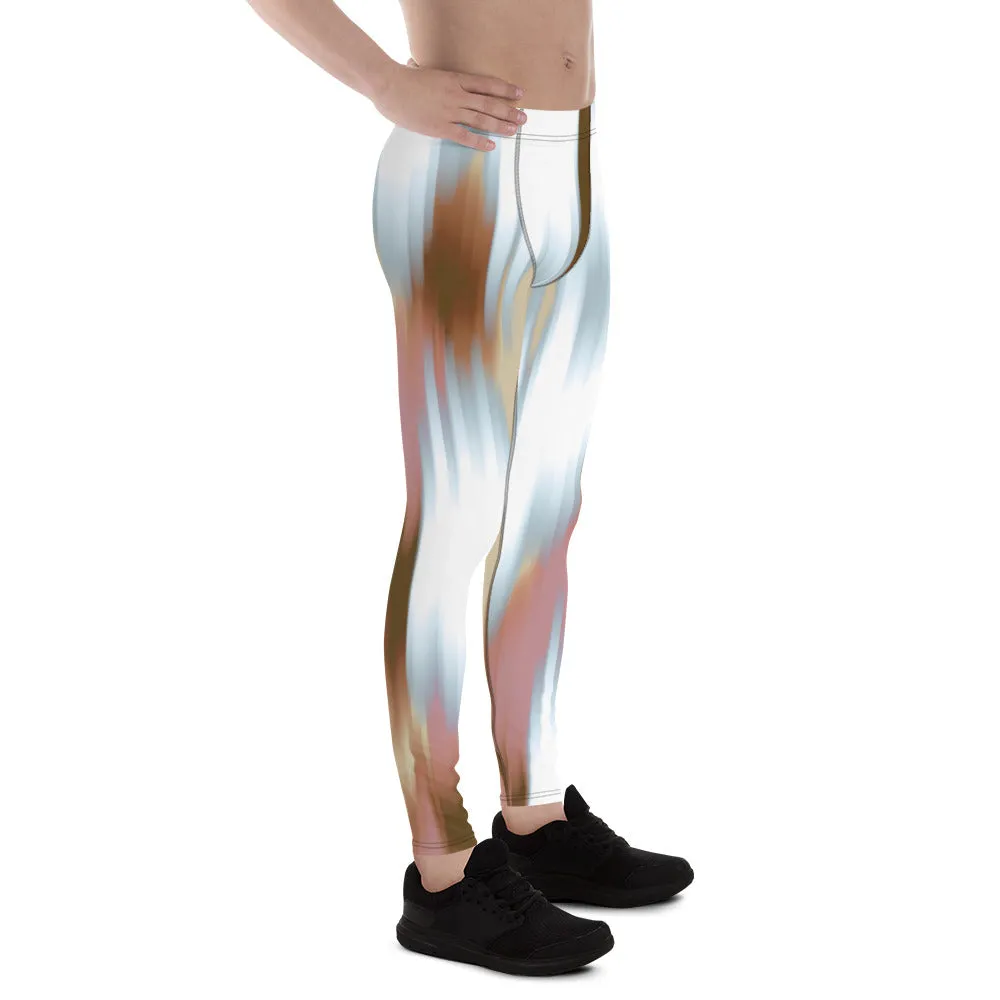 Pink White Abstract Meggings, Abstract Best Mixed Colorful Meggings Running Tights For Men-Made in USA/EU/MX