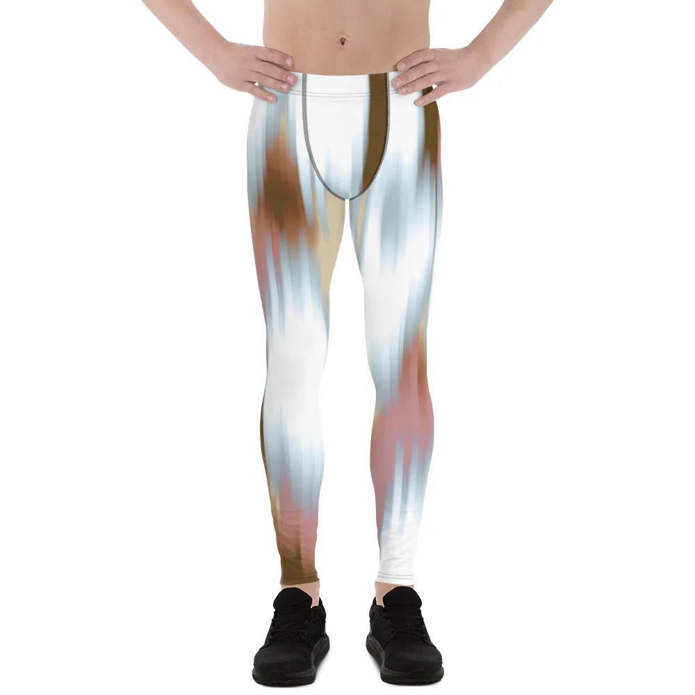 Pink White Abstract Meggings, Abstract Best Mixed Colorful Meggings Running Tights For Men-Made in USA/EU/MX