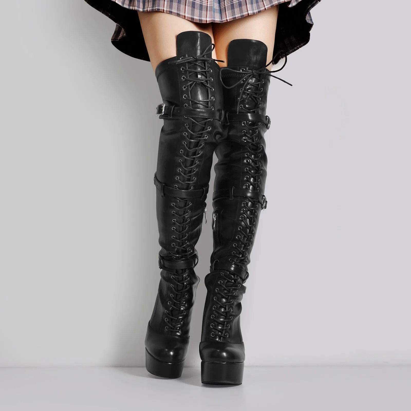 Platform Lace-Up Over The Knee Thigh Boots