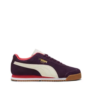 PUMA Men's Roma Suede Sneaker, Midnight Plum/Alpine Snow/Gum