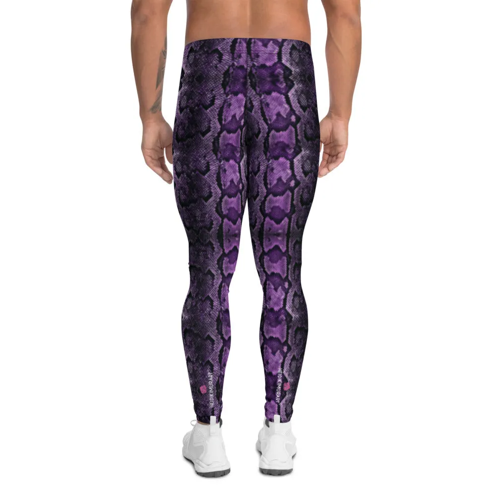 Purple Snake Print Men's Leggings, Snake Skin Python Style Meggings Tights For Men - Made in USA/EU