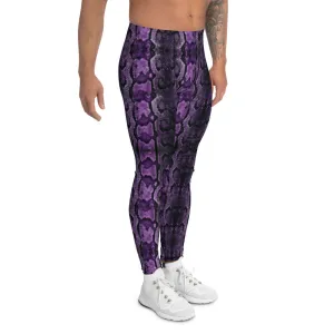 Purple Snake Print Men's Leggings, Snake Skin Python Style Meggings Tights For Men - Made in USA/EU